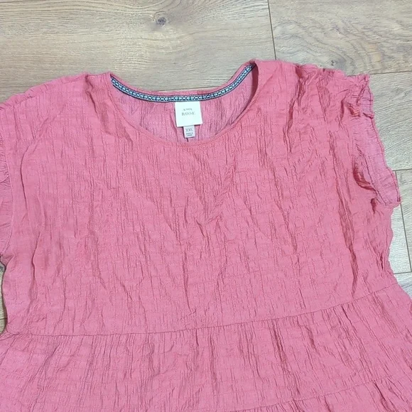 KNOX ROSE Flutter Short Sleeve Textured Tiered A-Line Dress w Pockets Coral XXL - Picture 4 of 8